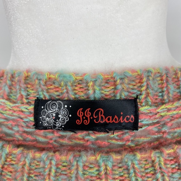 JJ Basics Sweater Pastel Open Knit High Low Style in Pink & Green Women's Medium - Picture 6 of 6